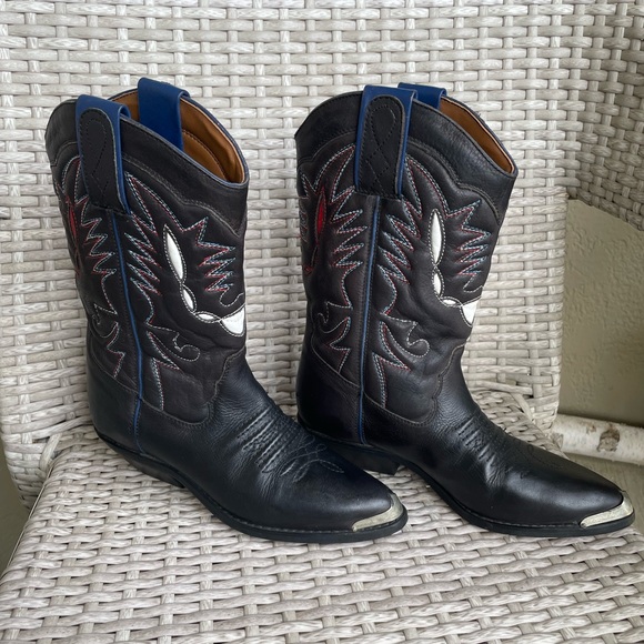 Vittorio Ricci Embroidered, steel toed leather Cowboy Cowgirl boots 5 1/2 - Picture 3 of 10